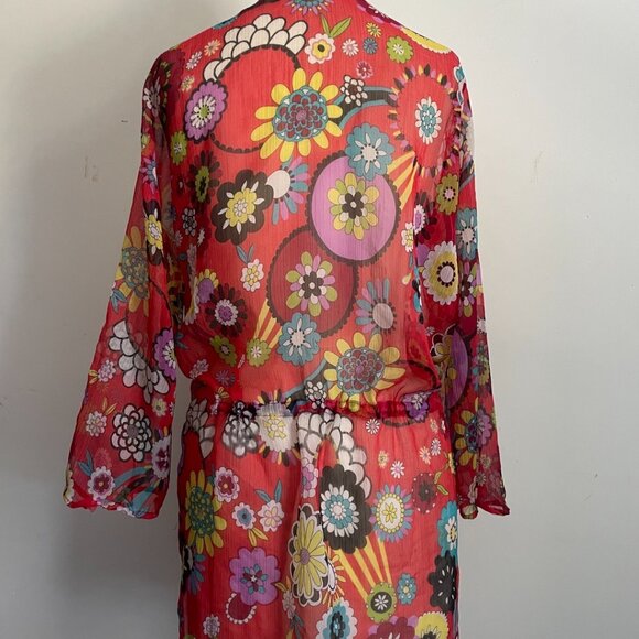 Boho Floral Sheer Tunic Dress with Sequin Beaded Neckline - Picture 4 of 13